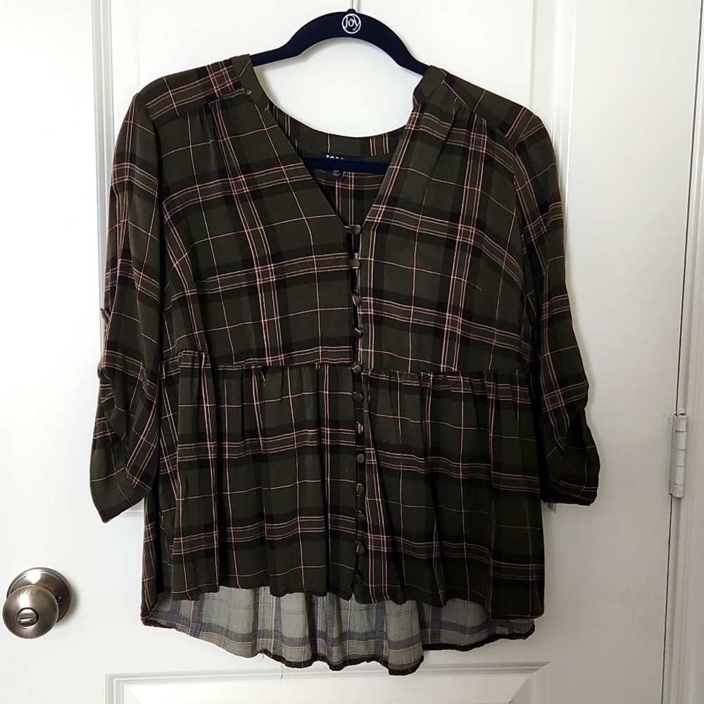 Plaid button down peplum shirt